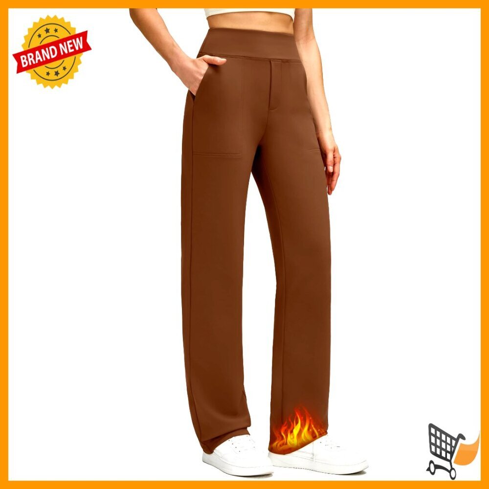 Fleece Lined Thermal Straight Leg Pants with Pockets for Winter Work